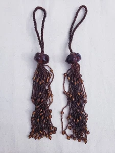 Cravatta tenda nappa vetro perline due perline vintage marrone ambra scuro  - Foto 1 di 6