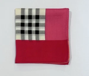 MEN HANDKERCHIEF BURBERRY Plaid Check Cream Red Pink COTTON POCKET SQUARE 19” - Picture 1 of 6