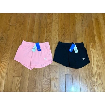 Bundle 2 Adidas Ribbed Shorts Girls Medium New  Pink Black Trefoil Logo $60 - Image 1 of 4