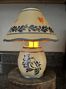 Pottery Tealight Lamp Blue Floral Design BEAUTIFUL - Picture 1 of 9