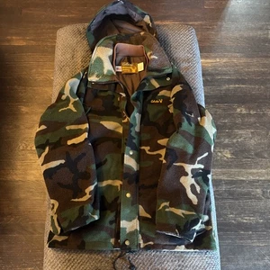 Vintage Cabela's Fleece Camo GoreTex Jagd Kapuzenjacke Gr. L USA weißer Schwanz gebraucht, in einwandfreiem Zustand - Bild 1 von 16