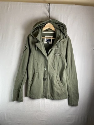 Volcom Military Utility Hoodie Jacket Women’s XL Olive Green Button Front Pocket - Image 1 of 4