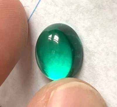 Hydrothermal Emerald Oval Cabochon Gemstone AAA+ Quality For Jewelry Making - Image 1 of 3