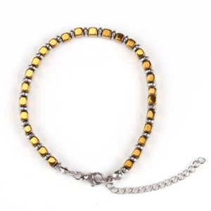 Bracciale Uomo in Acciaio Oro Perline Braccialetto Catena Regolabile Ematite - Foto 1 di 2