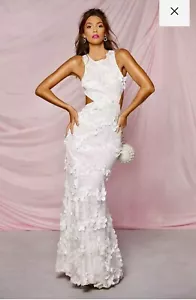 Boohoo Occassion Maxi Dress 3D Floral CutOut Prom Party Bridesmaid UK14 Tall New - Picture 1 of 16