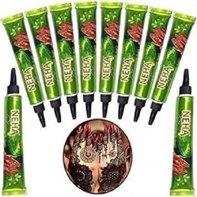 10 X Conos Neha Herbal Fast Henna Mehandi Nautural Herbal Fuerte ROJO OSCURO Tubos Foto 1 de 4