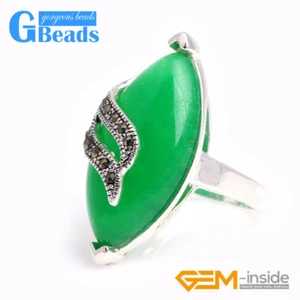 17x32mm Marquise Stone Beads Tibetan Silver Marcasite Fashion Ring Free Shipping - Picture 1 of 40