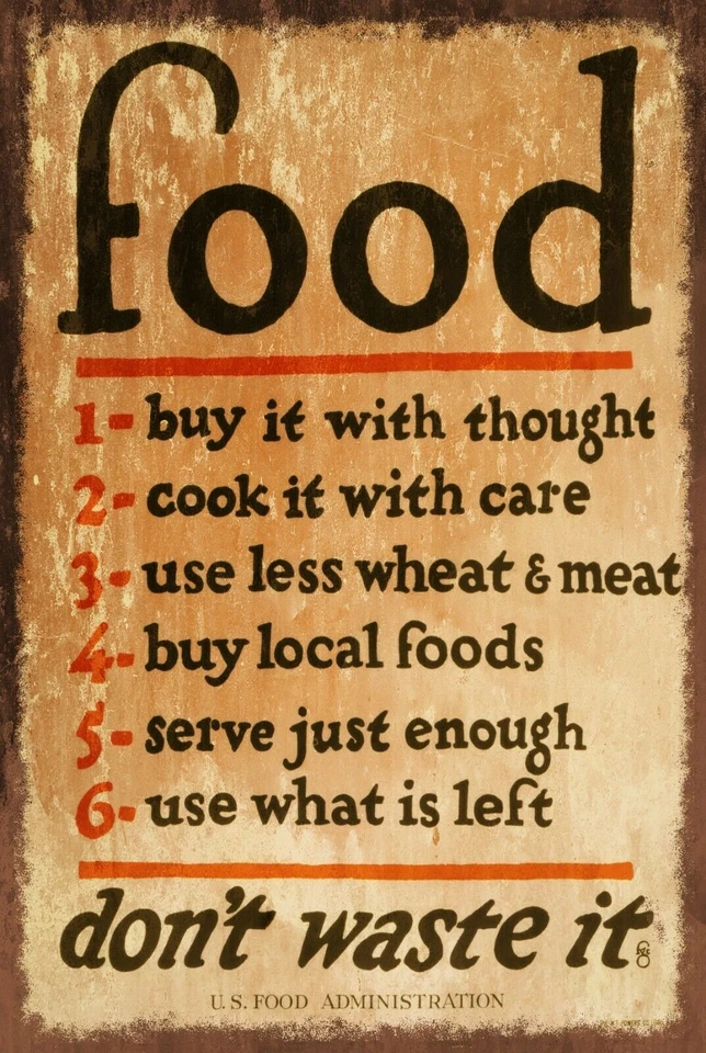 Letrero de metal estilo retro vintage de Waste not Want not Envejecer, cocina, comida Foto 1 de 1
