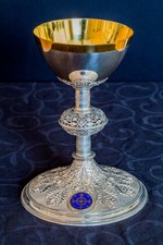 Splendid sterling silver chalice with gold plated cuppa, vestment relic ciborium