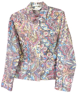 CHICOS Women Polyester Rayon Canvas Jacket Geometric Pocket Multicolor 0 XS S - Picture 1 of 14
