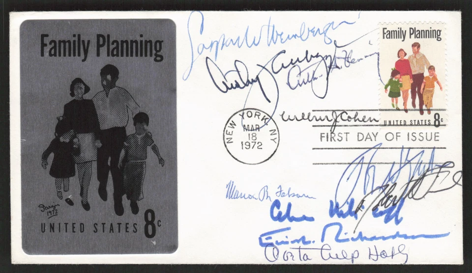 Family Planning Signed By 10 US Secretaries of Health Education Welfare FDC Rare - Image 1 of 2