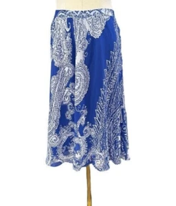 Liz Claiborne Knee Length Skirt Size 12 Blue White Swirls Nautical Whimsical - Picture 1 of 7