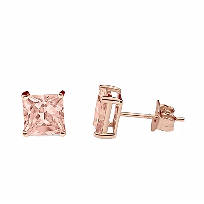 2 ctw. Aretes princesa morganita melocotón - plata chapada en oro rosa de 14 k Foto 1 de 2
