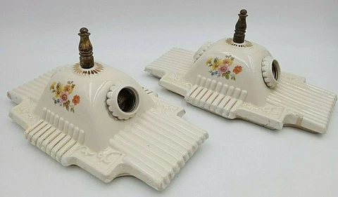 Lot of 2 PORCELIER 2-Bulb Porcelain Ceiling Lights Art Deco & MCM Era Cover