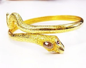 Snake Diamond 18K Gold Bracelet Serpent with Ruby Eyes Rare Vintage Estate - Picture 1 of 7