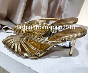 ZARA NEW WOMAN METALLIC STILETTO HEEL SANDALS SHOES GOLD 35-42 2309/510/091 - Picture 1 of 3