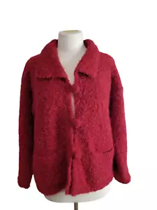 Tabask handgestrickt in Peru rot Alpaka Wolle Cardigan Pullover Taschen Knopf groß - Bild 1 von 11