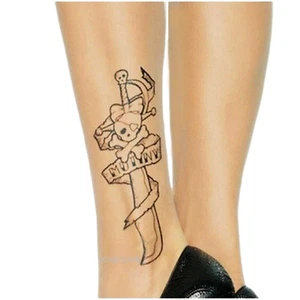 TATTOO TIGHTS SHEER SPANDEX Skull & Dagger Pirate Mutiny By Leg Avenue One Size - Picture 1 of 5