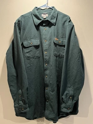 Рубашка мужская Carhartt из замши XXL высокая зеленая 100% хлопок на пуговицах тяжелая - Изображение 1 из 4