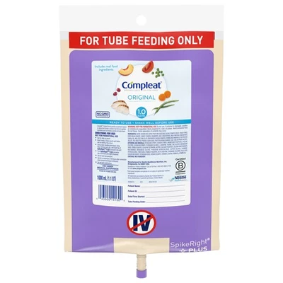 Fórmula de alimentación de tubo original Nestlé Compleat sin sabor 1000 ml 6 quilates Foto 1 de 2