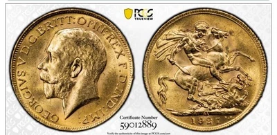 1927 SA SOUTH AFRICA SOVEREIGN GOLD COIN PCGS MS63 - Image 1 of 2