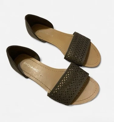 Sandalia plana sin cordones Andiamo D'Orsay punta abierta para mujer 6,5 verde oliva perforada Foto 1 de 4