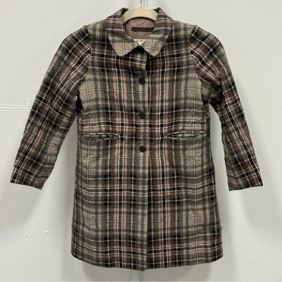 Chaqueta Abrigo Bonpoint Niñas 8 Mezcla de Lana Cuadros Academia Clásica Acolchada Guisante Marrón Foto 1 de 4