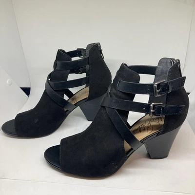 Vestido Libby Edelman para mujer negro gamuza con tiras tacones talla 8 bloque 3" tacón alto Foto 1 de 4