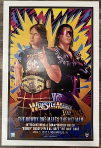 WWE WrestleMania VIII Roddy Piper vs Bret Hart Bartlett 24x36 Poster Genuine - Picture 1 of 4