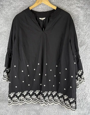 Cato 1946 Sz 18/20 2 X черный белый цветочный вышитая блузка V шеи хлопок богемное - Изображение 1 из 4