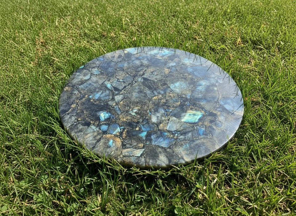 12" Round Labradorite Stone Table - Natural Gemstone Home Decor - Image 1 of 3