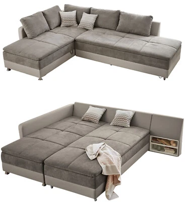 Ecksofa-Dauerschläfer Doppelbett Federkern Bettkasten Couch in Grau Braun Beige - Bild 1 von 4