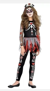 Day of the dead Scared to the Bone Girls Costume Child S 4-6 - Picture 1 of 4