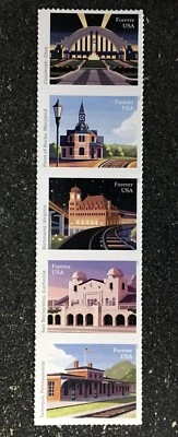 2023USA #5758-5762b Forever Historic Railroad Stations - Strip of 5  Mint - Image 1 of 3