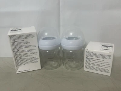 Avent 玻璃婴儿奶瓶 4 盎司无乳头 4 和 8 盎司袖蓝色 — 第 1/4 张图片