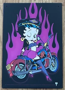 BETTY BOOP BIKER WINKING ON MOTORCYCLE COLLECTOR METAL TIN SIGN 8x11.5 2014 NEW - Picture 1 of 4