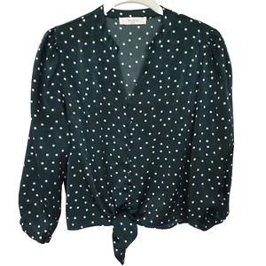Camisa para mujer Elodie abotonada con lazo frontal talla pequeña verde blanco lunares - Imagen 1 de 12