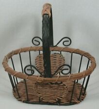 Wicker Basket Flat Bottom Metal Top Frame with Heart shaped decor & Handle  