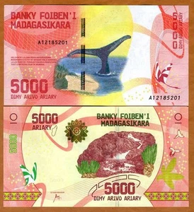 Madagaskar, 5000 Ariary, 2017, P-102 UNC komplett überarbeitet, Wal A-Prefix - Bild 1 von 1