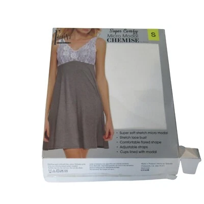 Vestido Felina Súper Cómodo Micro Modal Chemise S Gris Dormir Encaje Sin Mangas NUEVO Foto 1 de 4