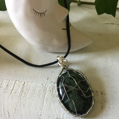 Kambaba Jasper Necklace-Crocodile Jasper Pendant- Gemstone Cabochon Necklace Foto 1 de 4