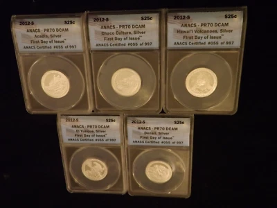 2012 -S    Quarter   5 Coin  SILVER Set           ANACS   PR 70 DCAM - Image 1 of 2