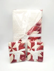 Pottery Barn Christmas Noelle Star Handcrafted Quilt King & 2 Euro Shams NEW - Picture 1 of 4