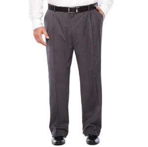 Stafford Med Grey Travel Woven Suit Pleated Pants Portly Size 52"W X 32"L New - Picture 1 of 2