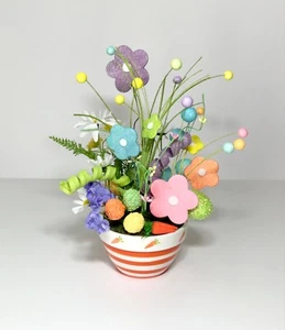 FUN EASTER ARRANGEMENT CARROT CERAMIC BOWL CENTERPIECE FOAM SPRING FLOWERS NEW - Picture 1 of 11