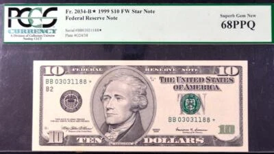 Fr. 2033-B* $10.00 1999 Star Superb Gem New 68 PPQ PCGS - Image 1 of 2
