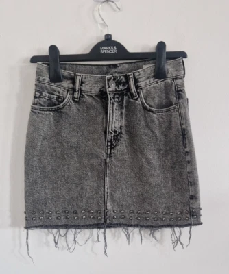Allsaints Denim Skirt Size 6 Grey Short Skirt Fray Studded Womens Washed Betty  - Image 1 of 4