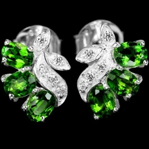 Orecchini Donna Argento Sterling 925 placcato oro con pietra cromo diopside - Foto 1 di 3