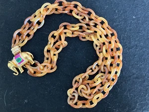 UNIQUE HUGE VTG J CREW ENAMEL GEMSTONE ELEPHANT FAUX TORTOISE CHAIN NECKLACE - Picture 1 of 8