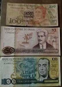 50 & 100 & 100 Cruzados🇧🇷Brazil Banknote Paper Money  Uncriculated  - Picture 1 of 2